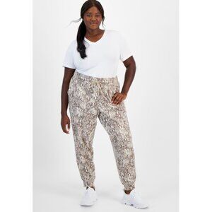 Ideology Plus Size Relaxed Animal-Print Fleece Jogger Sweatpants 1X Organic Sand